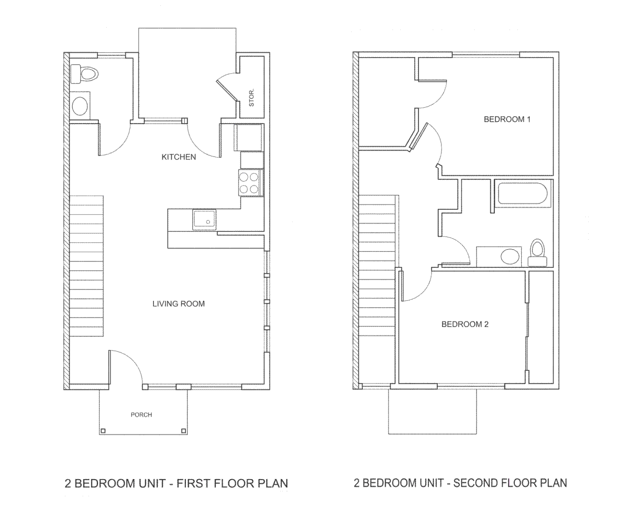 Floor plan for 2 beds, 1.5 baths, 1067 sqft